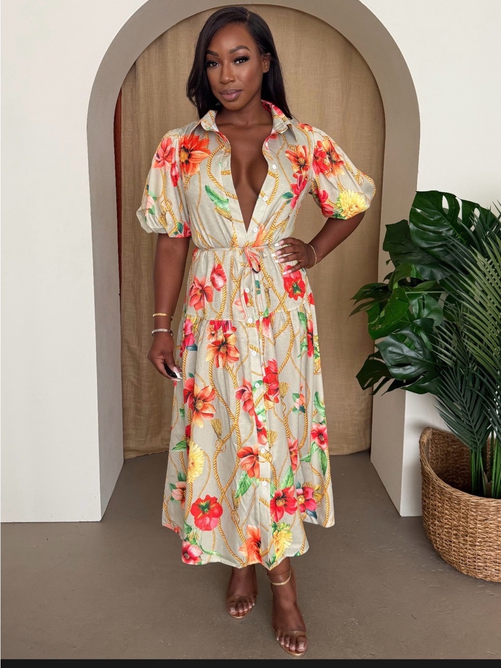 NWT Endless Moon "Tropic Thread" Drop-Waist Midi Dress –